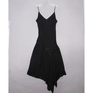 Vintage JKARA Dress Black Beaded Asymmetrical Whimsigoth 90s Y2K Cocktail Glam